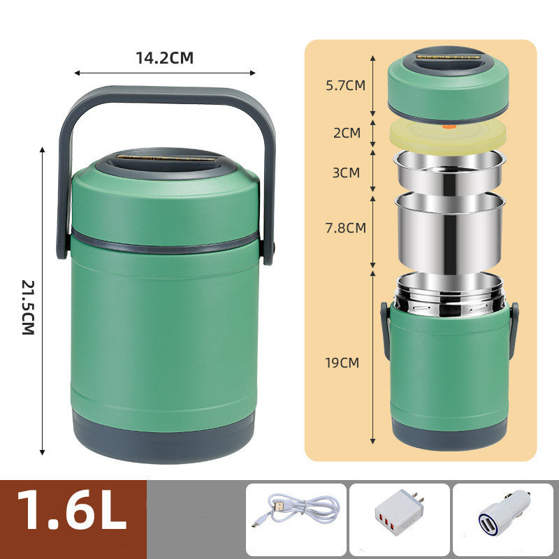 4 Stainless Steel Heated Plug-in USB Insulated Lunch Box