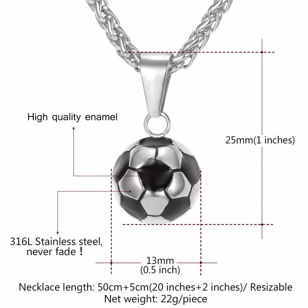 Sporty Gym Jewelry Gift 316L Stainless Steel 18K Gold Plated Football Soccer Necklace for Men Boy