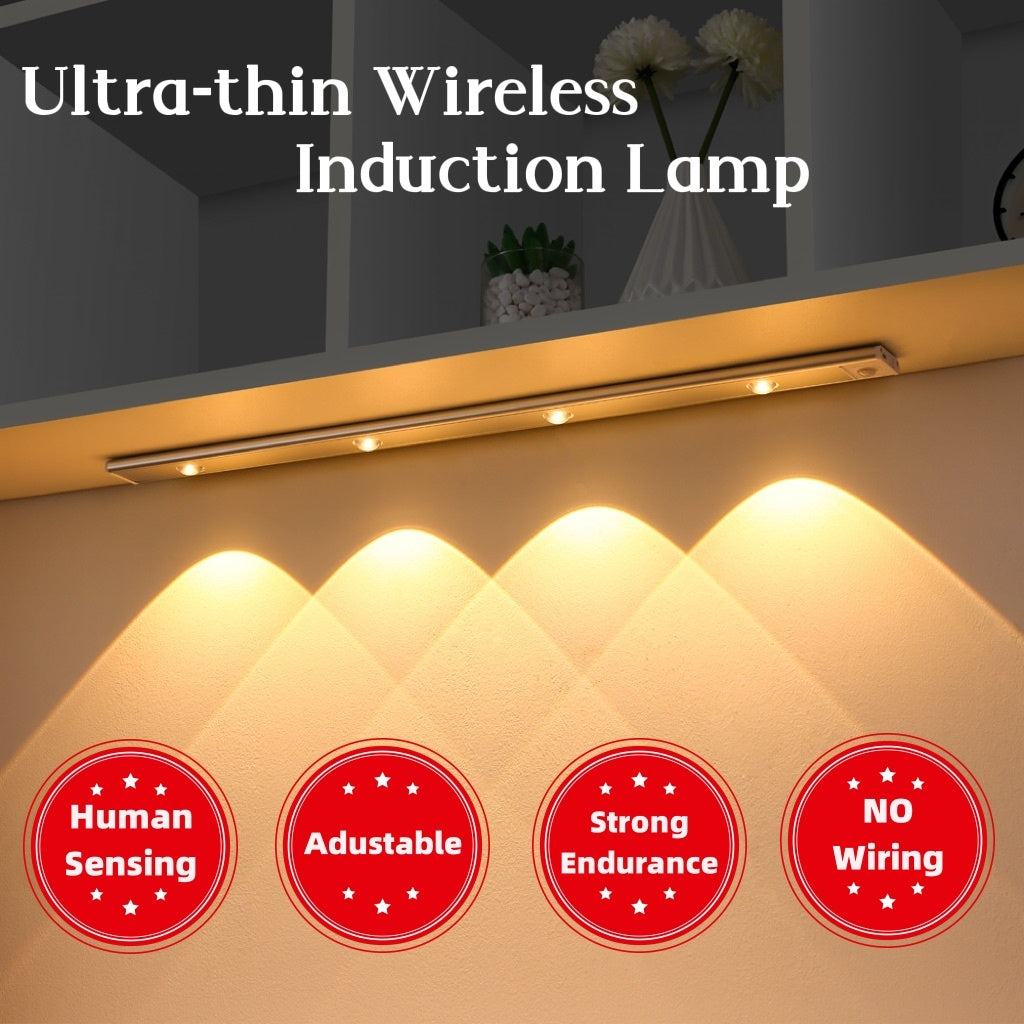 USB LED Night Light Motion Sensor Wireless Thin LED Light For Kitchen Cabinet Bedroom Wardrobe Indoor Lighting