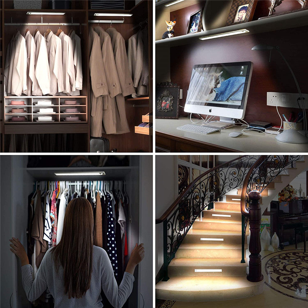 Motion Sensor LED Under Cabinet Light USB Rechargeable Wardrobe Closet Night Light For Kitchen Indoor Wall Lamps