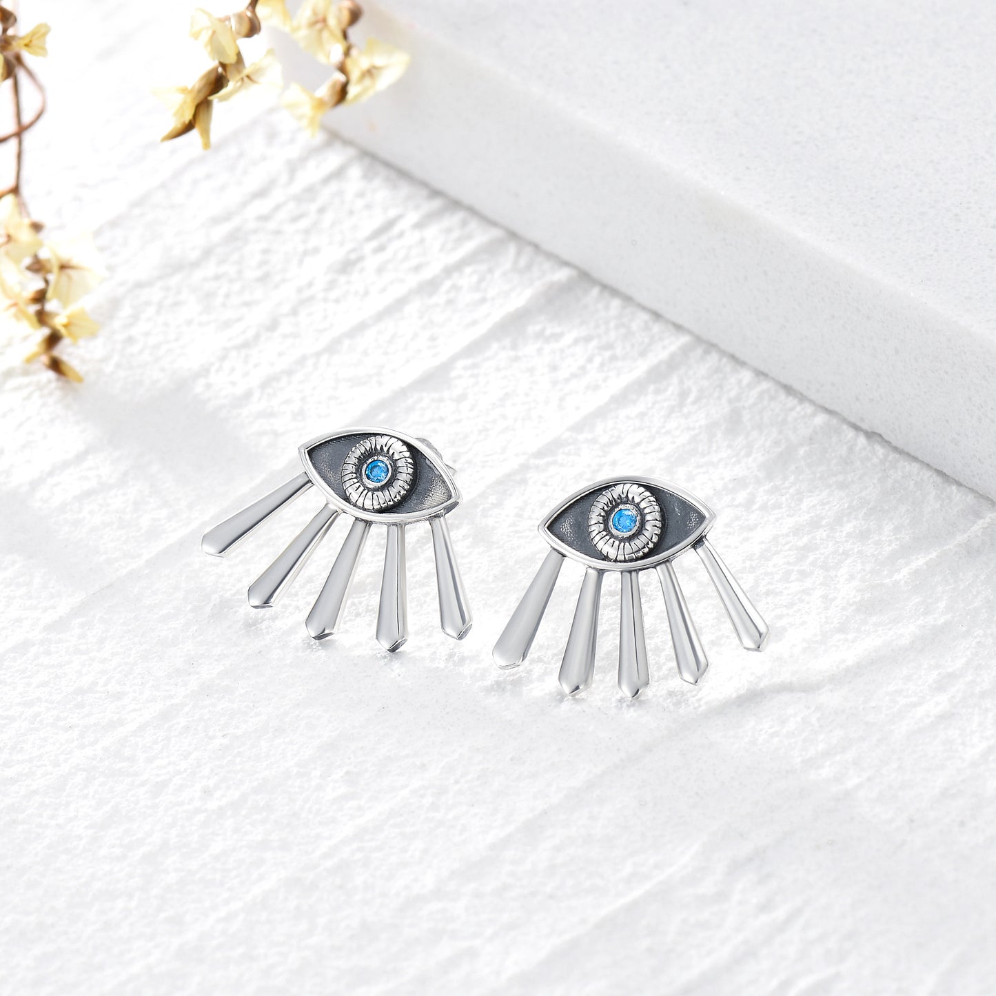 Evil Eye Earrings 925 Sterling Silver Blue Cubic Zirconia Evil Eye Stud Earrings Amulet Spiritua Protection Jewelry Gifts for Women Girls