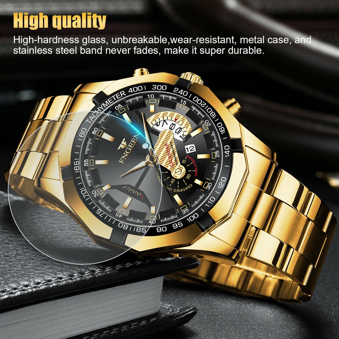 Waterproof Gold Men's Watch Classic Stainless Steel Quartz Wristwatch For Men