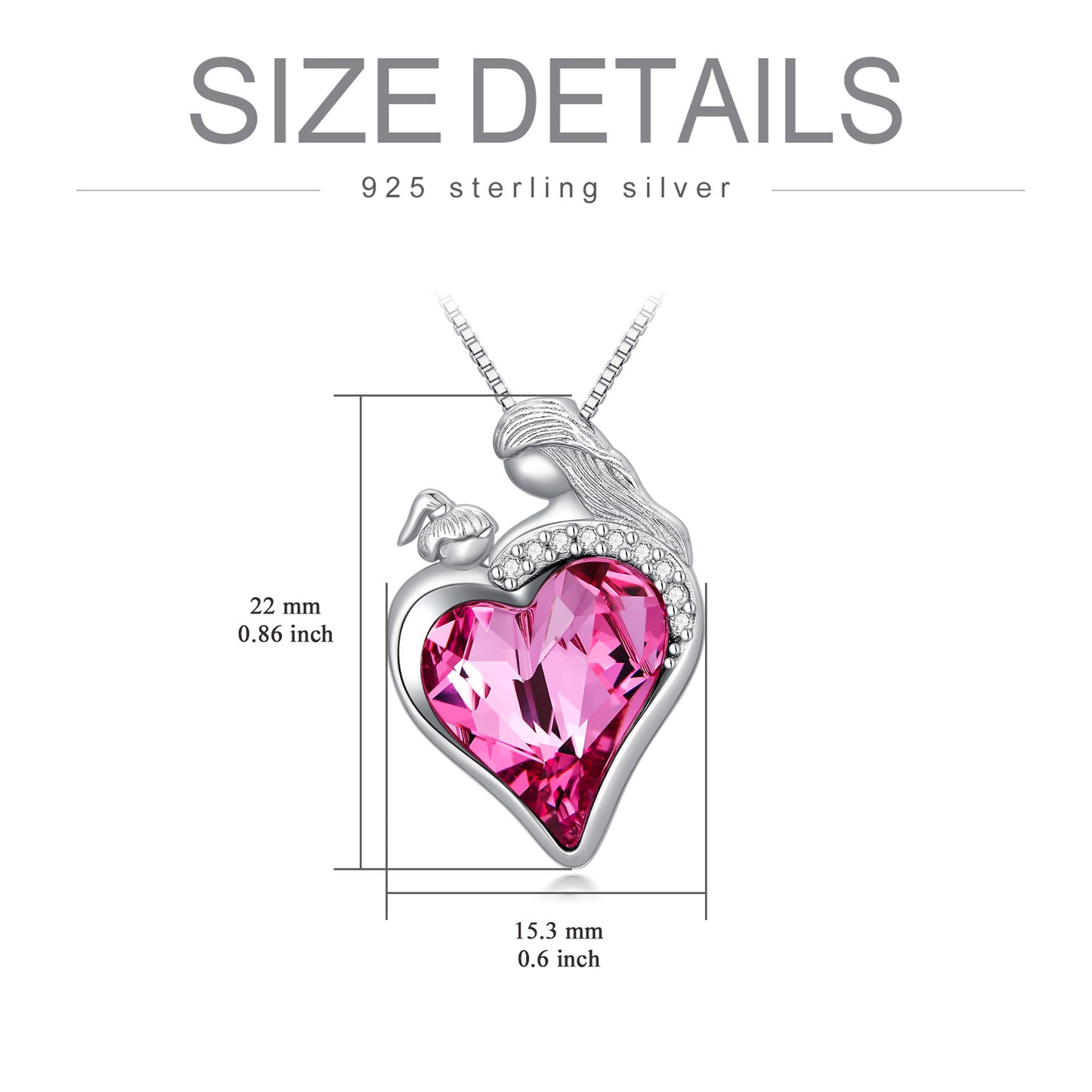 Mother Daughter Necklace 925 Sterling Silver Mother and Child Love Heart Crystal Pendant Necklace