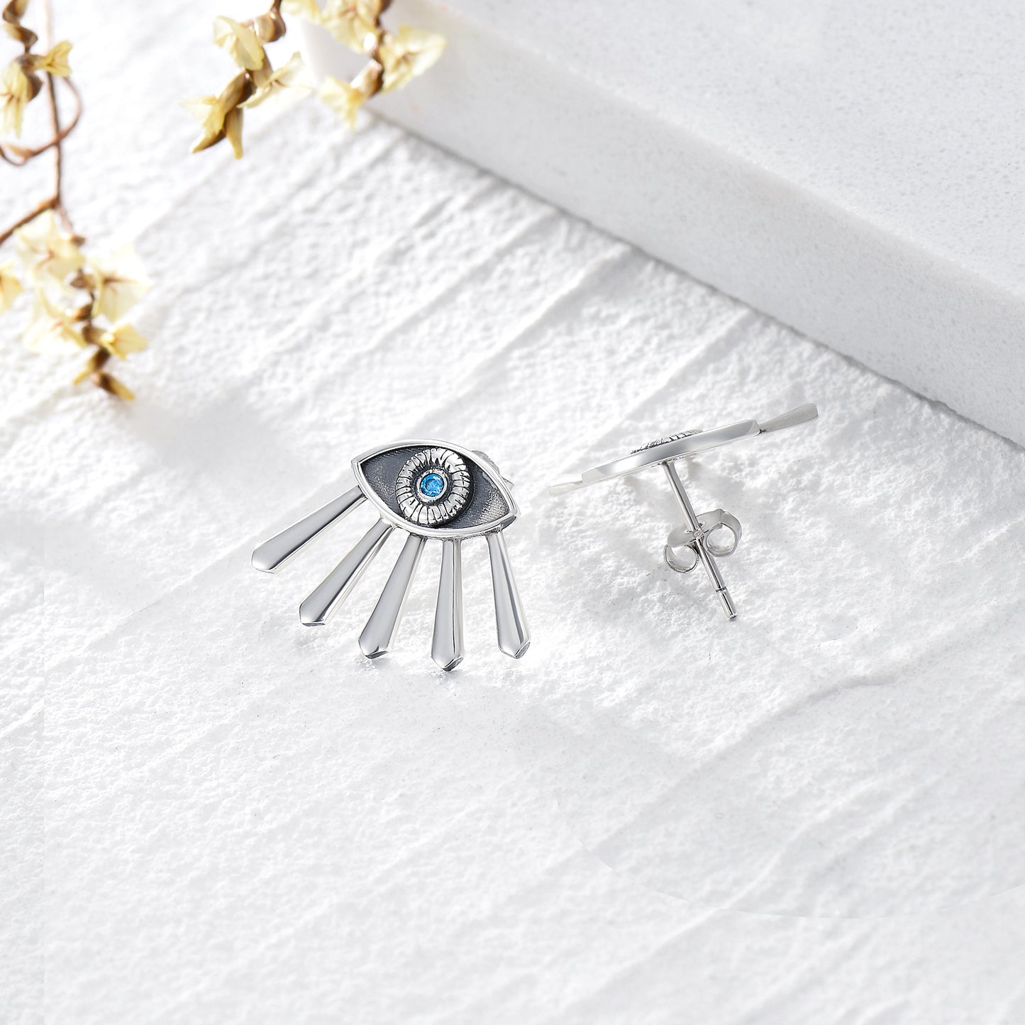 Evil Eye Earrings 925 Sterling Silver Blue Cubic Zirconia Evil Eye Stud Earrings Amulet Spiritua Protection Jewelry Gifts for Women Girls