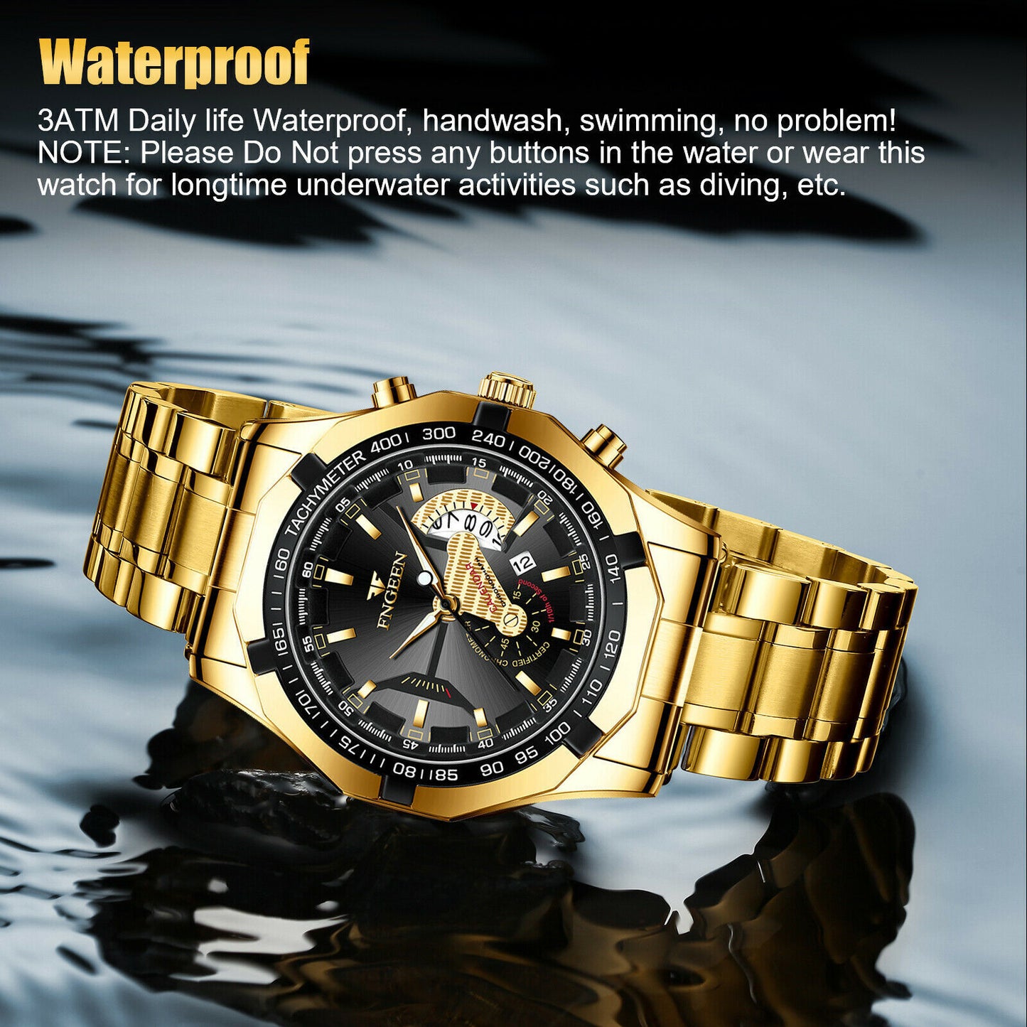 Waterproof Gold Men's Watch Classic Stainless Steel Quartz Wristwatch For Men