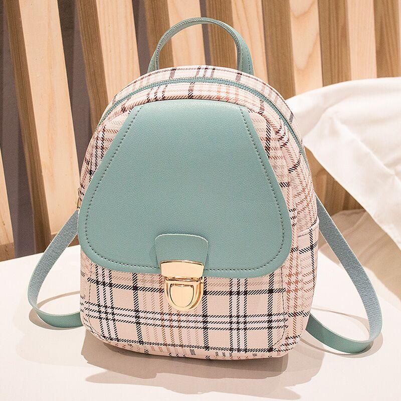 Ladies Check Lock Small Backpack One Shoulder Diagonal Handbag Coin Purse