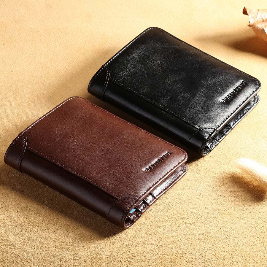 Cowhide Top Clip Short Man's wallet