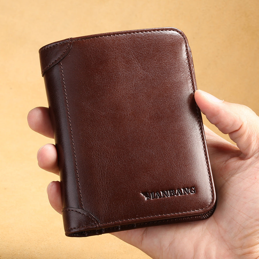 Cowhide Top Clip Short Man's wallet