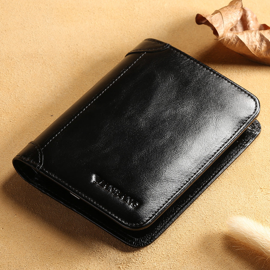 Cowhide Top Clip Short Man's wallet