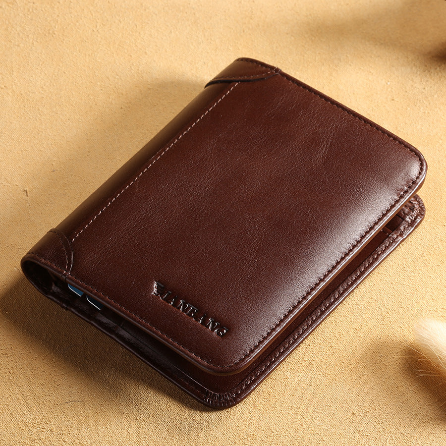 Cowhide Top Clip Short Man's wallet