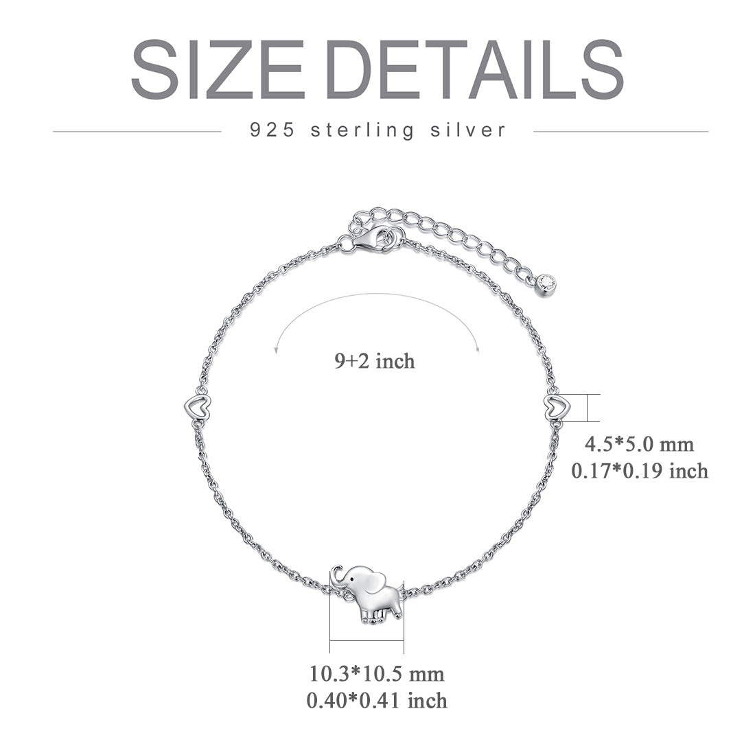 925 Sterling Silver Elephant Hear Bead Anklets Adjustable Foot Ankle Bracelets Jewelry Gifts for Women Girls Birthday