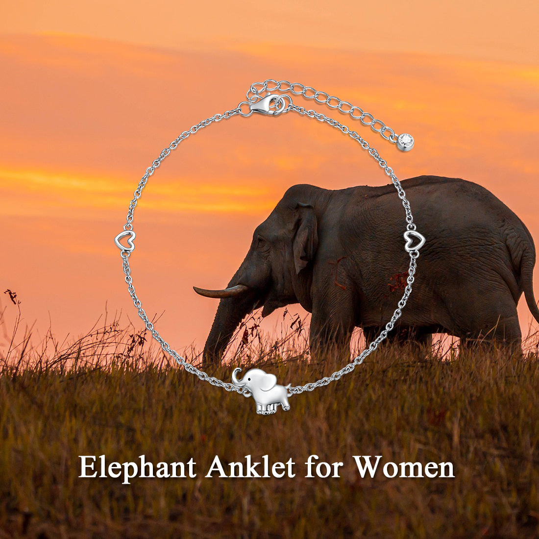 925 Sterling Silver Elephant Hear Bead Anklets Adjustable Foot Ankle Bracelets Jewelry Gifts for Women Girls Birthday