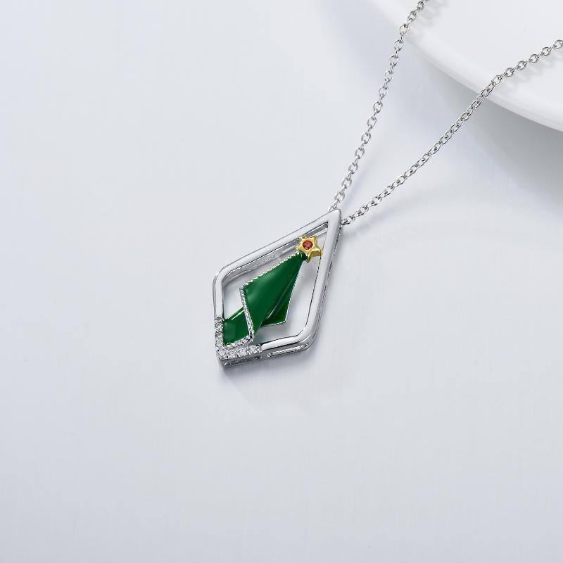 925 Sterling Silver Abstract Christmas Tree Pendant Necklace