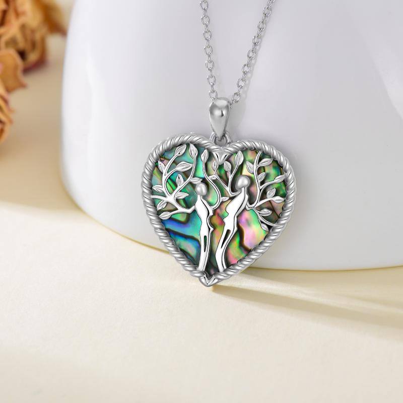 925 Sterling Silver Tree of Life Necklace Abalone Shell Two Jack Skulls Jewelry