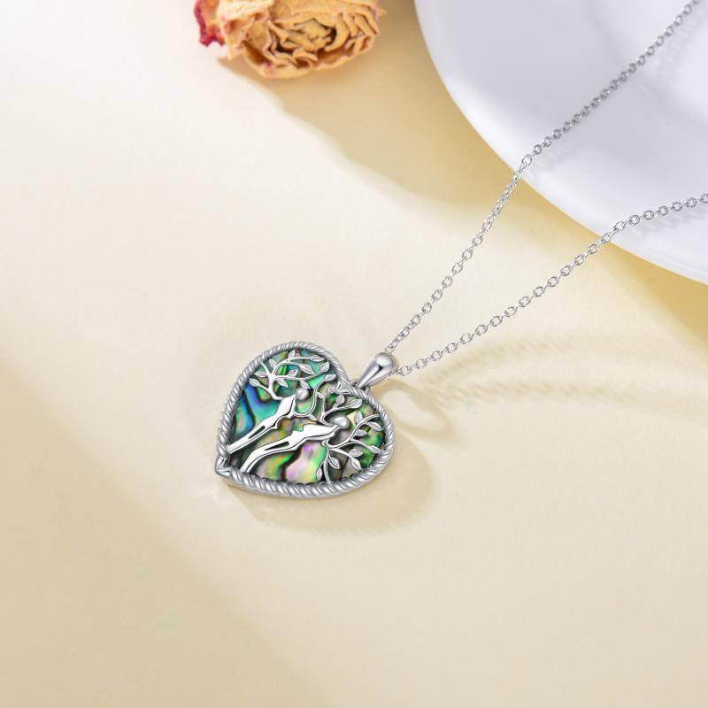 925 Sterling Silver Tree of Life Necklace Abalone Shell Two Jack Skulls Jewelry