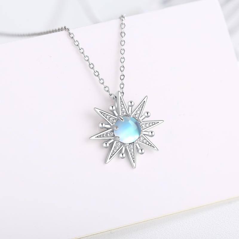 925 Sterling Silver Moonstone Sun Sunshine Necklace Jewelry