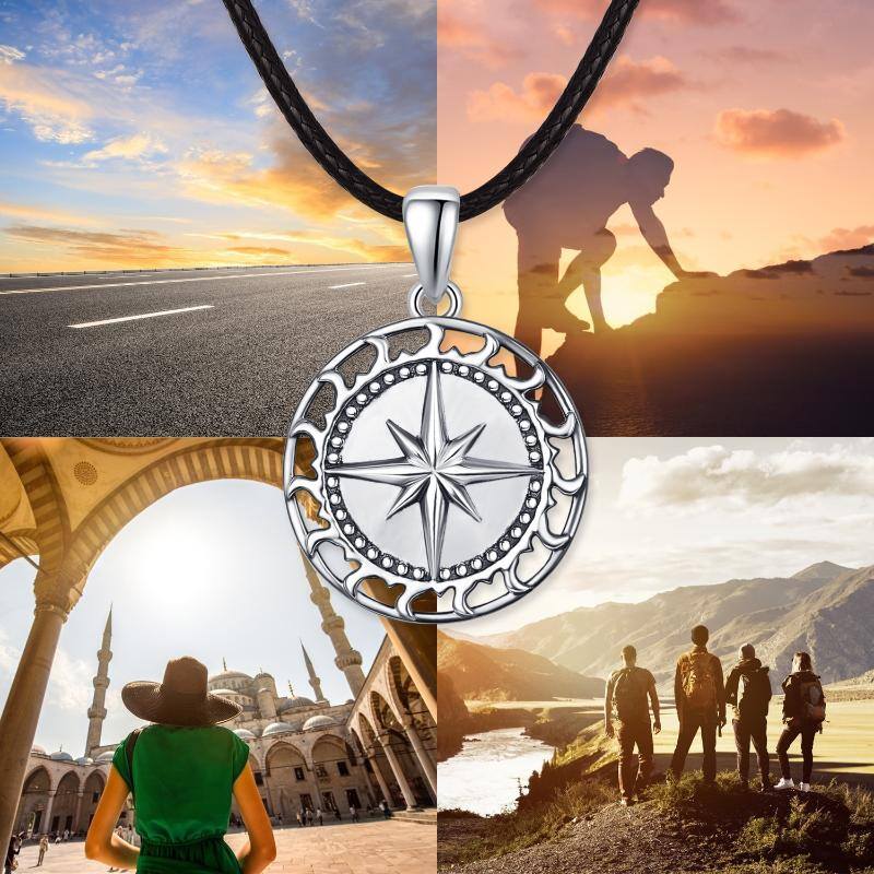 S925 Sterling Silver Compass Pendant Friendship Inspirational Necklace Graduation Gifts Jewelry