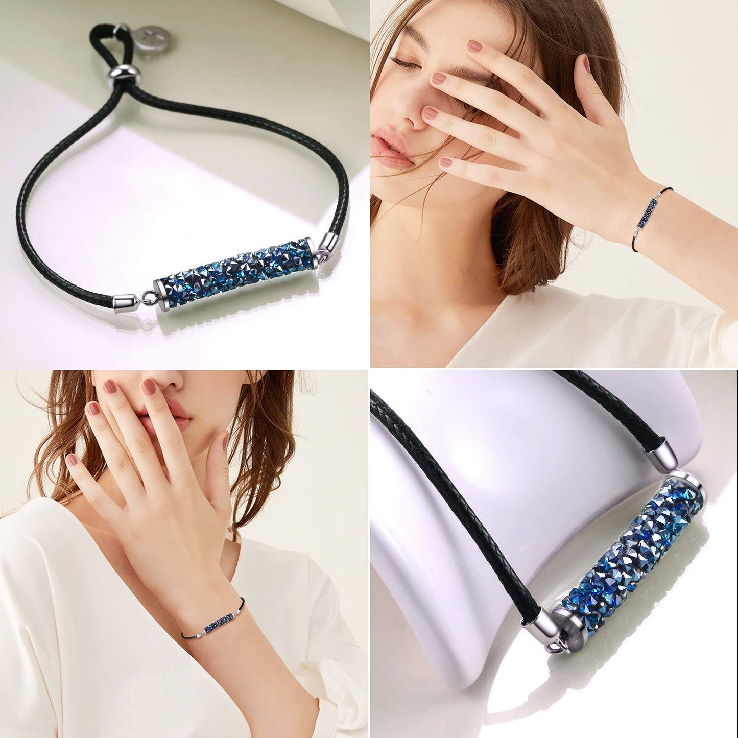 925 Silver Strand Bolo Bracelet Adjustable Crystaldust Bracelet with Crystal Tube Fine Jewelry for Women