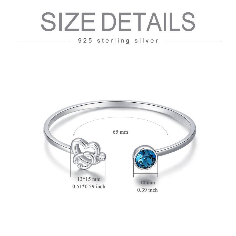 Stethoscope Cuff Bracelet 925 Sterling Silver Heart Bangles Bracelet Simulated Birthstone with Blue Crystal Birthday Jewelry Gifts for Nurse