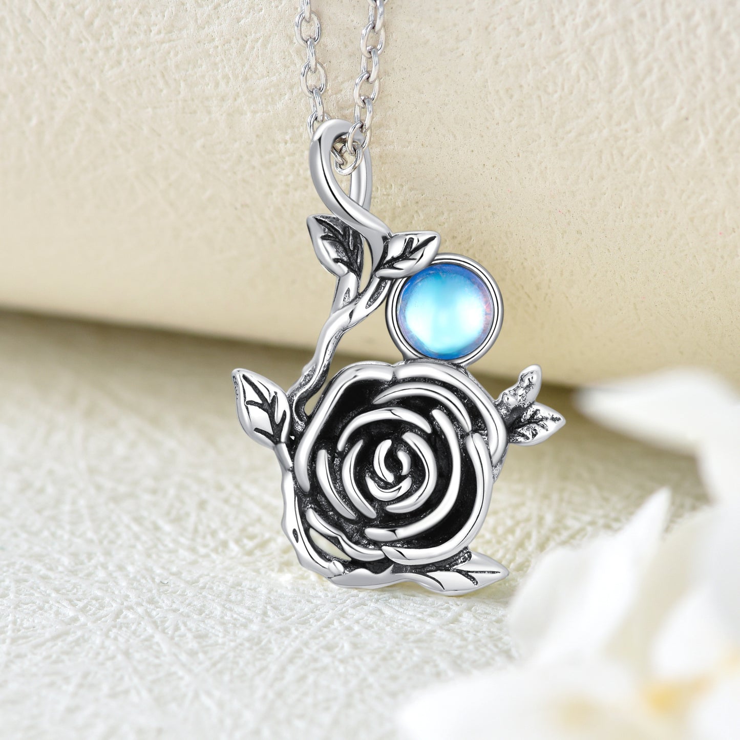 Rose Necklace Sterling Silver Moonstone Pendant Jewelry Gifts for Women