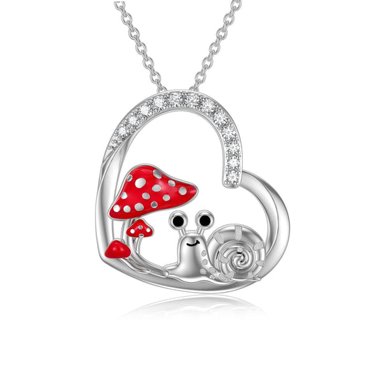 925 Sterling Silver Snail with Mushroom Necklace