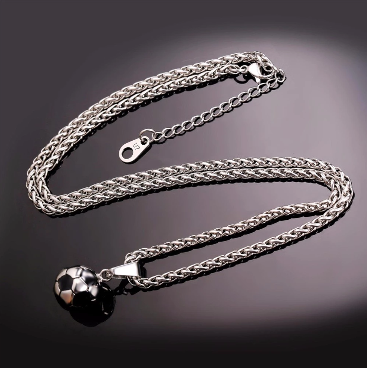 Sporty Gym Jewelry Gift 316L Stainless Steel 18K Gold Plated Football Soccer Necklace for Men Boy