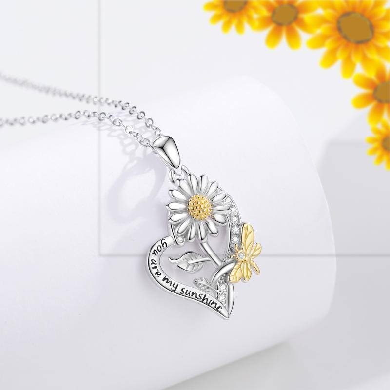 925 Sterling Silver Sunflower Butterfly Necklace Jewelry