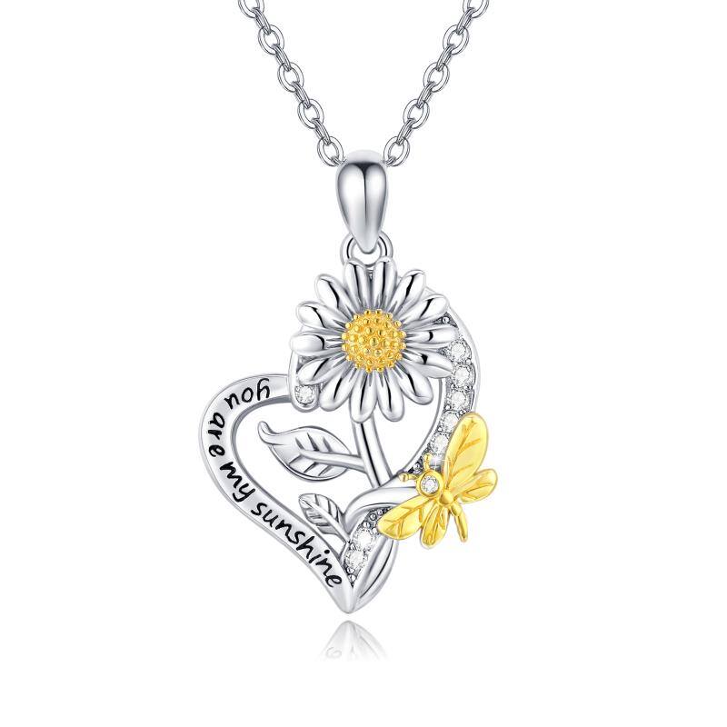 925 Sterling Silver Sunflower Butterfly Necklace Jewelry