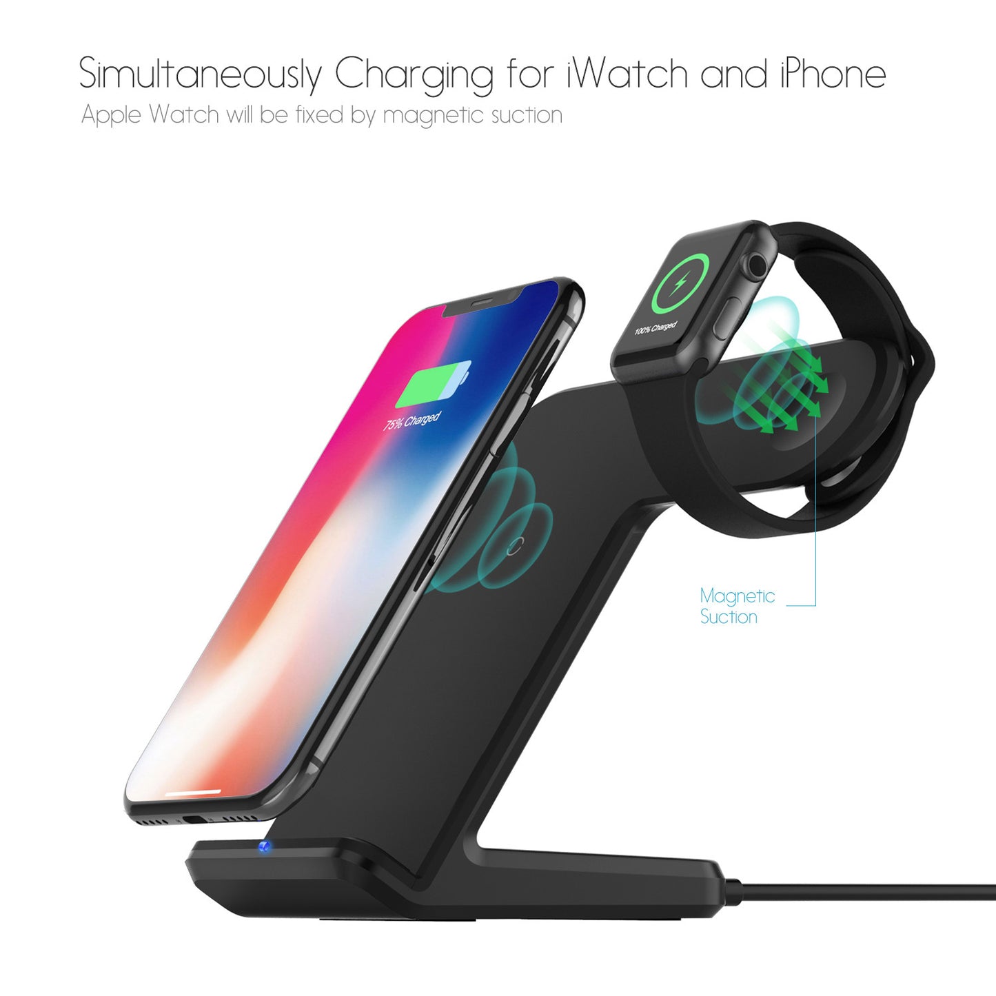 2in1 10W Qi Wireless Fast Charger Holder Stand for Apple Watch iPhone8 X