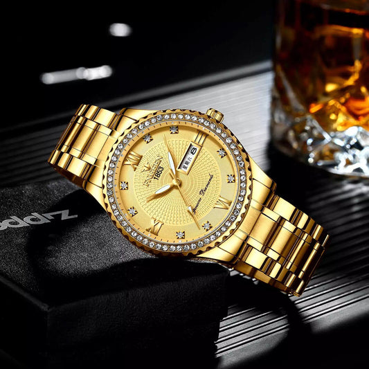 Classic Gold Men Quartz Watch Stainless Steel Business Watches