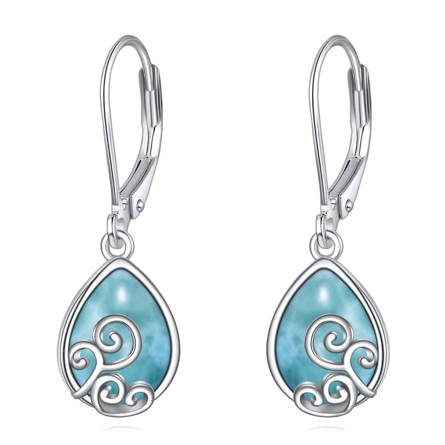 Larimar Teardrop Earrings Cage Filigree Dangle Drop Earrings