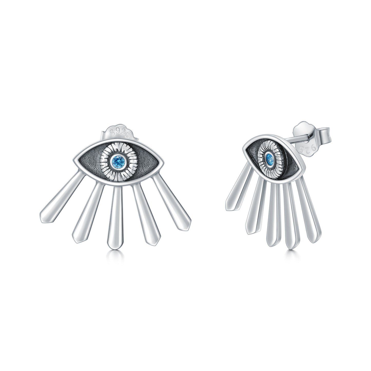 Evil Eye Earrings 925 Sterling Silver Blue Cubic Zirconia Evil Eye Stud Earrings Amulet Spiritua Protection Jewelry Gifts for Women Girls