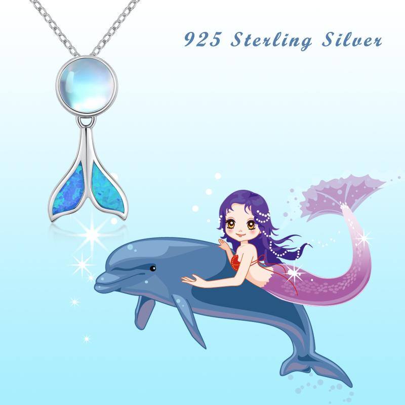 925 Sterling Silver Mermaid Tail Whale Tail Moonstone Pendant Cute Animal Jewelry