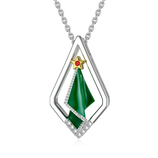 925 Sterling Silver Abstract Christmas Tree Pendant Necklace