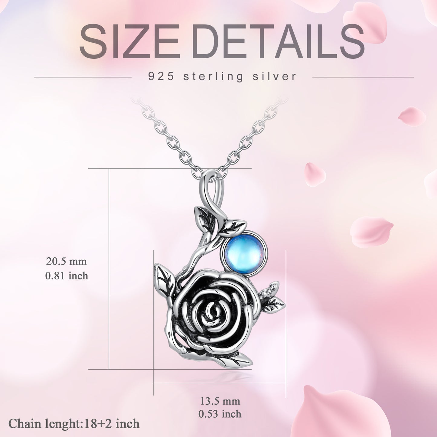 Rose Necklace Sterling Silver Moonstone Pendant Jewelry Gifts for Women