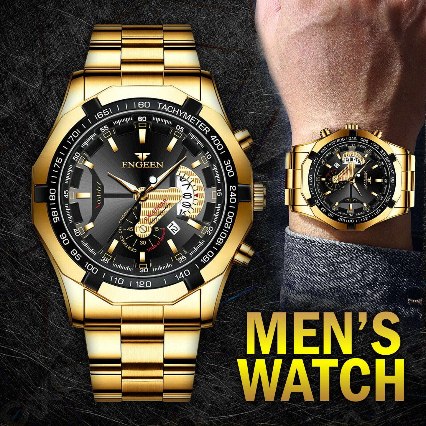 Waterproof Gold Men's Watch Classic Stainless Steel Quartz Wristwatch For Men