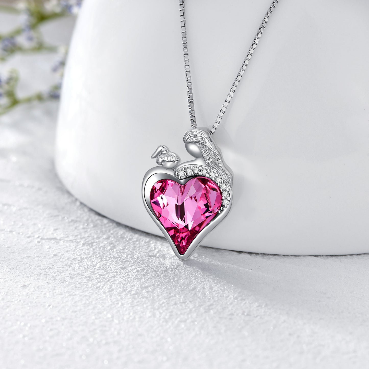 Mother Daughter Necklace 925 Sterling Silver Mother and Child Love Heart Crystal Pendant Necklace