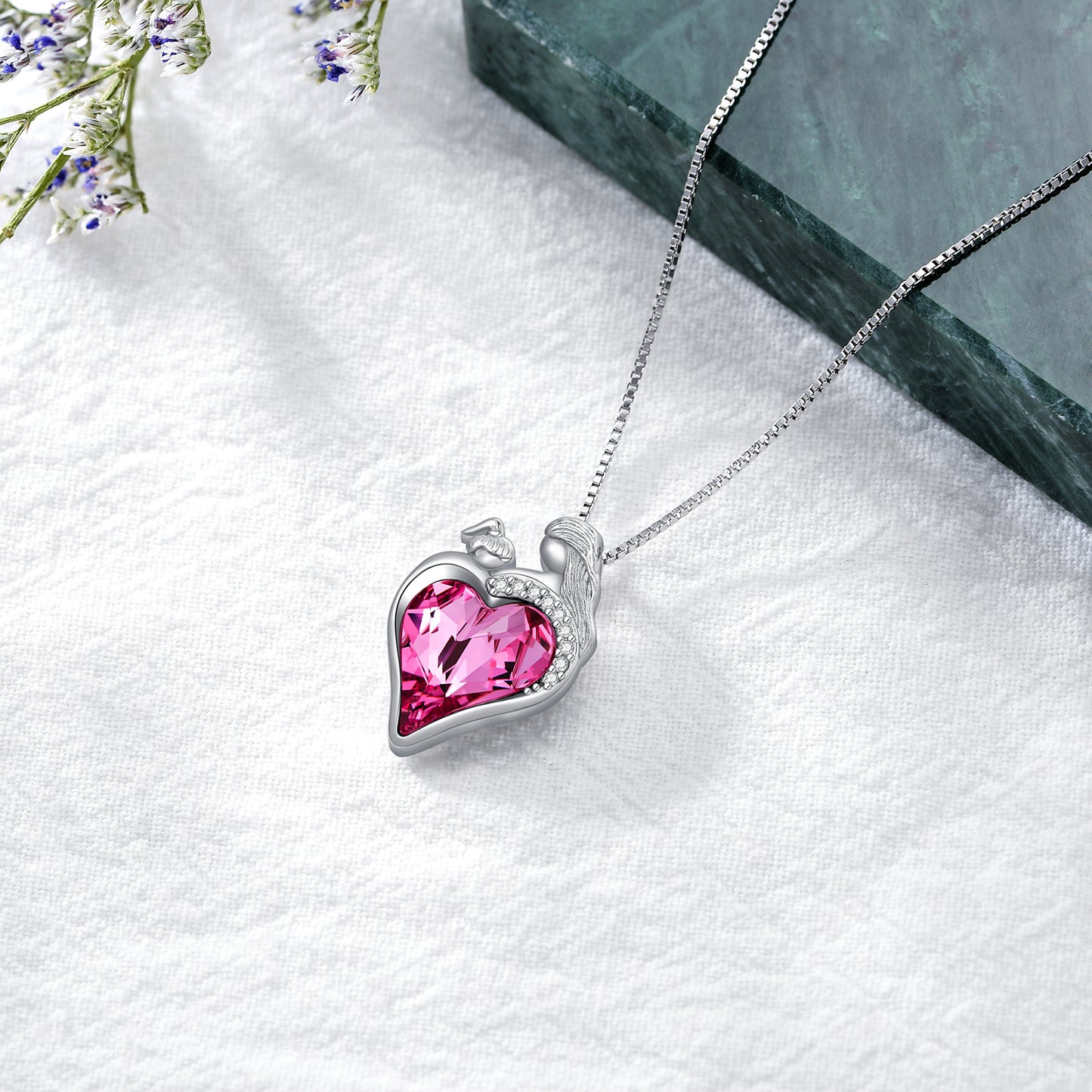 Mother Daughter Necklace 925 Sterling Silver Mother and Child Love Heart Crystal Pendant Necklace