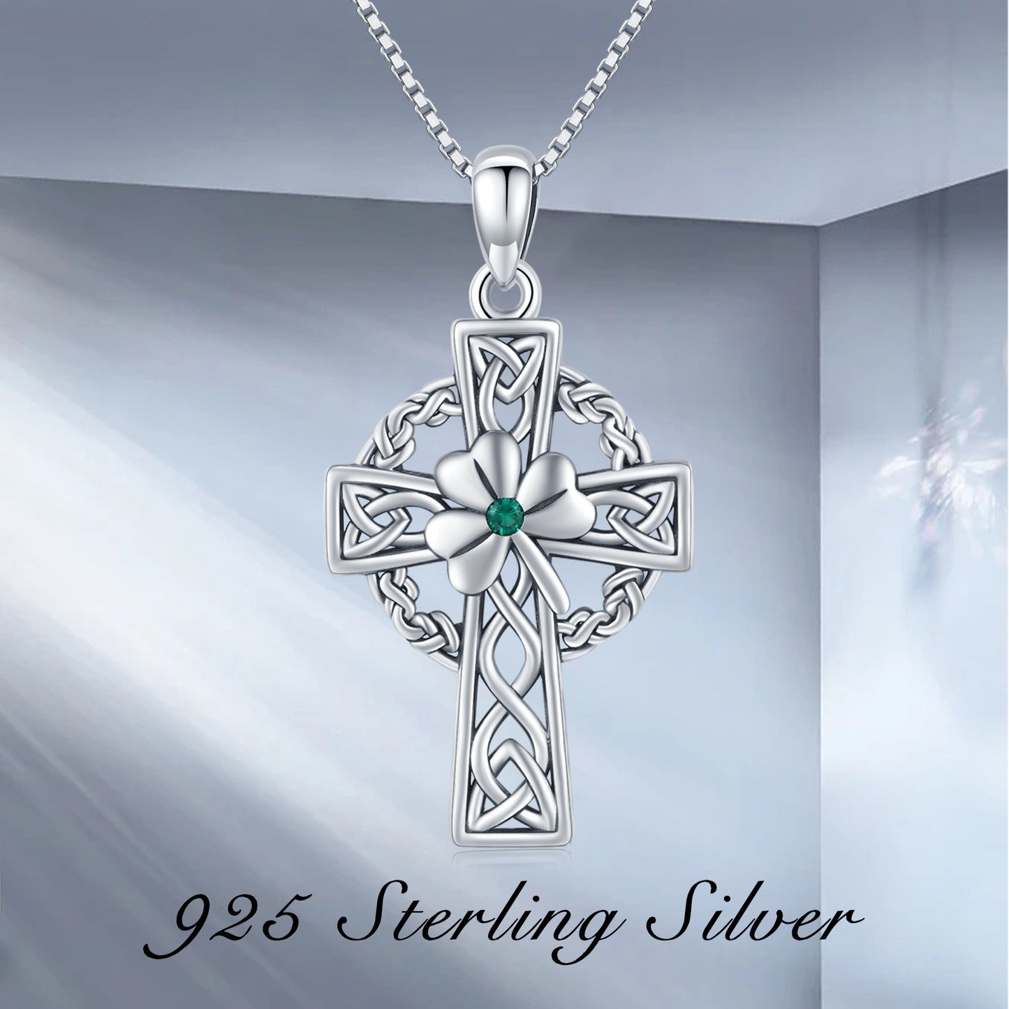 Celtic Cross Necklace 925 Sterling Silver Good Luck Clover Necklace Irish Celtic Knot Cross Vintage Shamrock Celtic Jewelry Gift