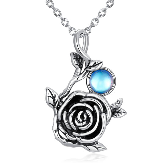 Rose Necklace Sterling Silver Moonstone Pendant Jewelry Gifts for Women