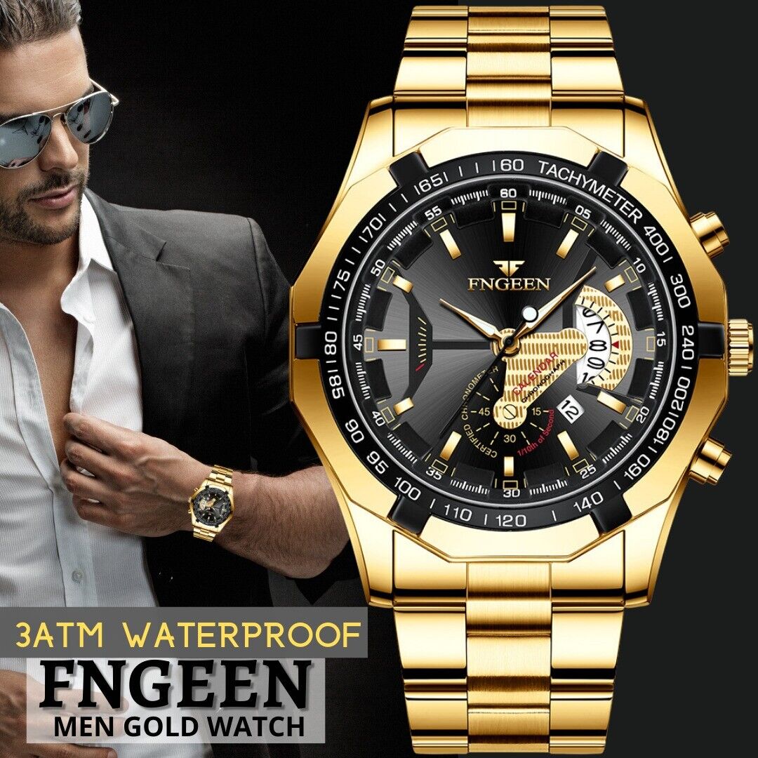 Waterproof Gold Men's Watch Classic Stainless Steel Quartz Wristwatch For Men