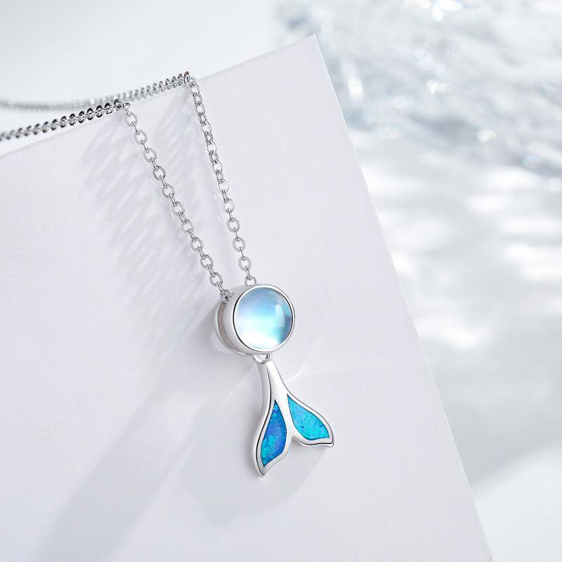 925 Sterling Silver Mermaid Tail Whale Tail Moonstone Pendant Cute Animal Jewelry