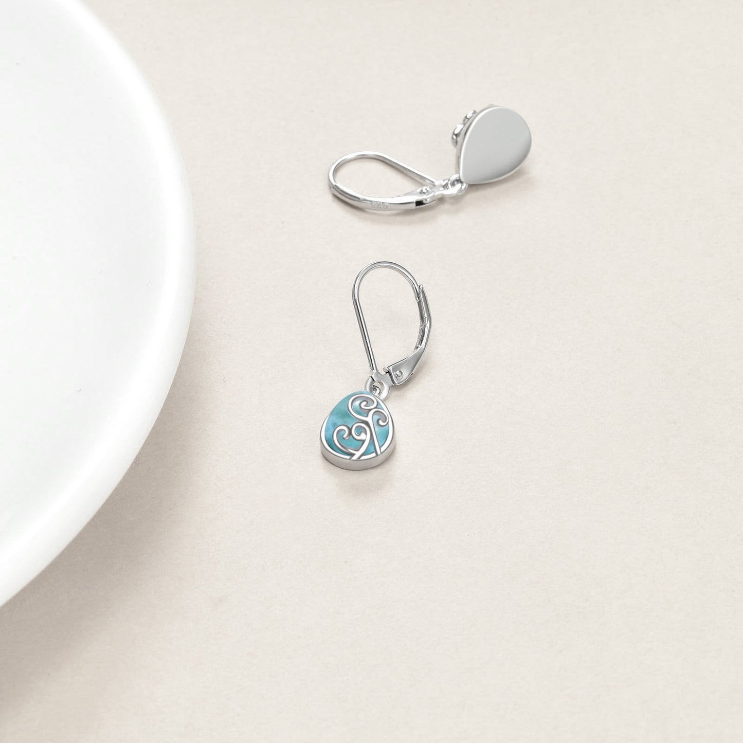 Larimar Teardrop Earrings Cage Filigree Dangle Drop Earrings