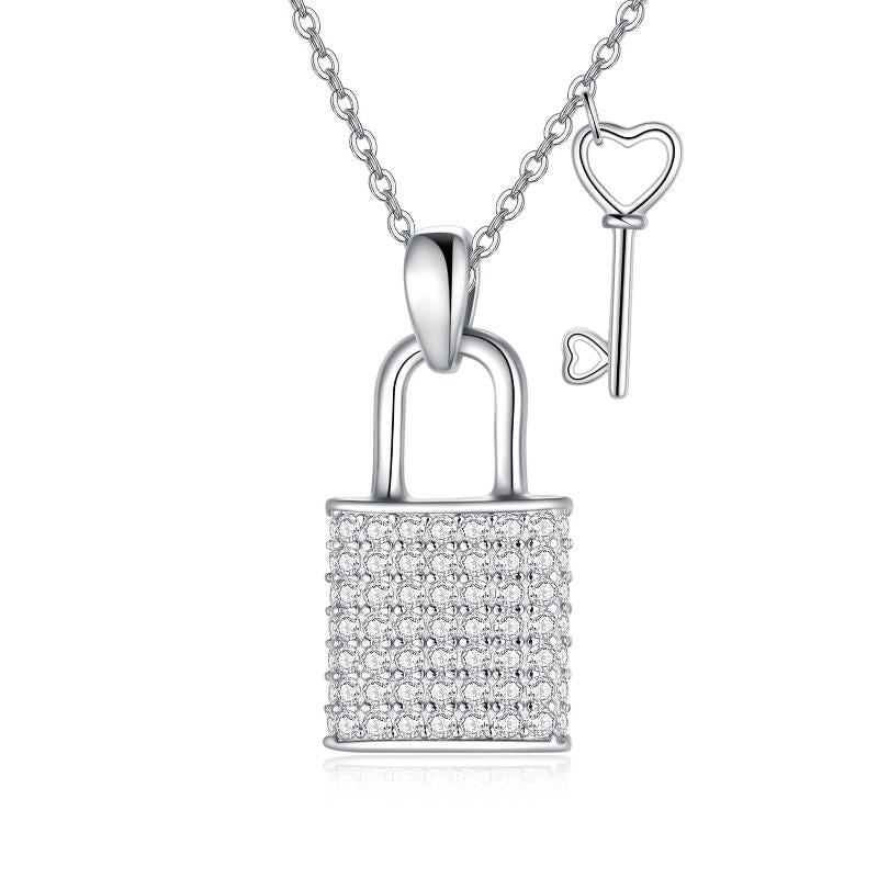 Lock and Key Necklace 925 Sterling Silver Necklace for Women Girl