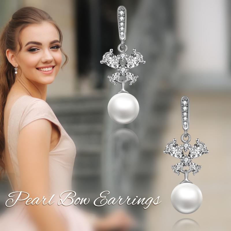 Butterfly Earrings Sterling Silver Cubic Zirconia Dangle Drop Earrings with Pearl