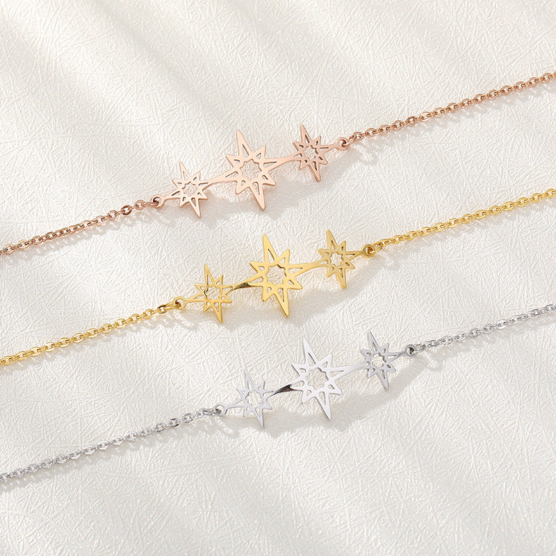 Hollow Gold Chain Stainless Steel Bracelet Star Pendant