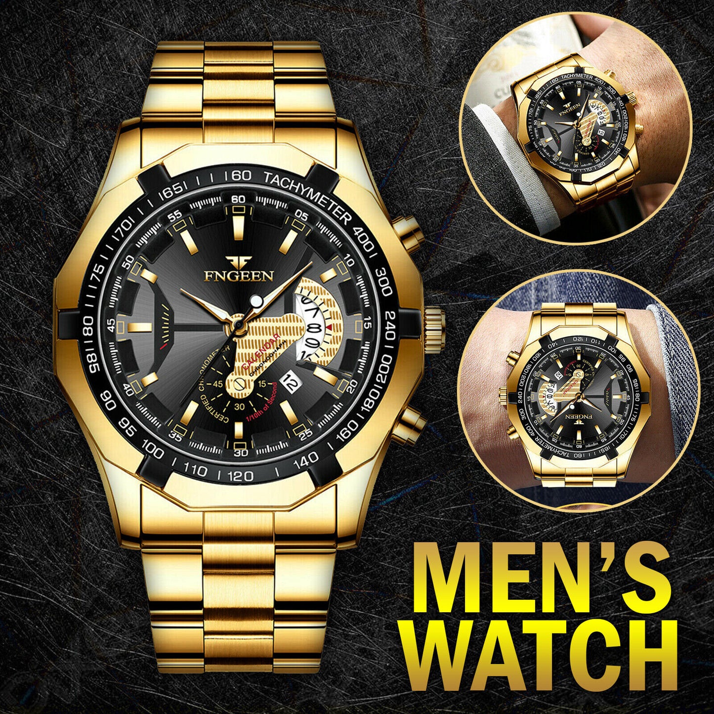 Waterproof Gold Men's Watch Classic Stainless Steel Quartz Wristwatch For Men