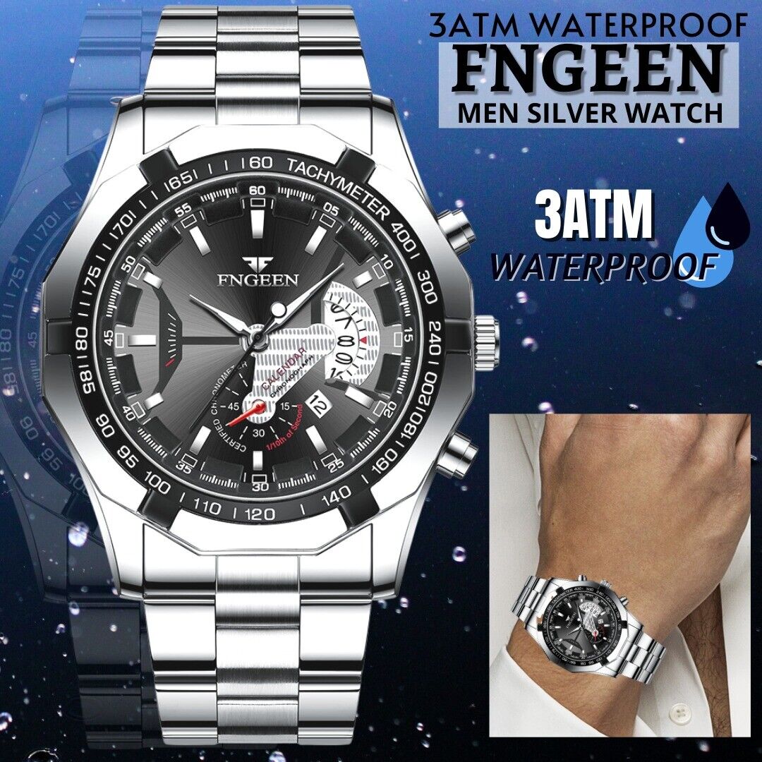 Classic Silver Watch For Men Quartz Analog Wristwatch Stainless Steel Business