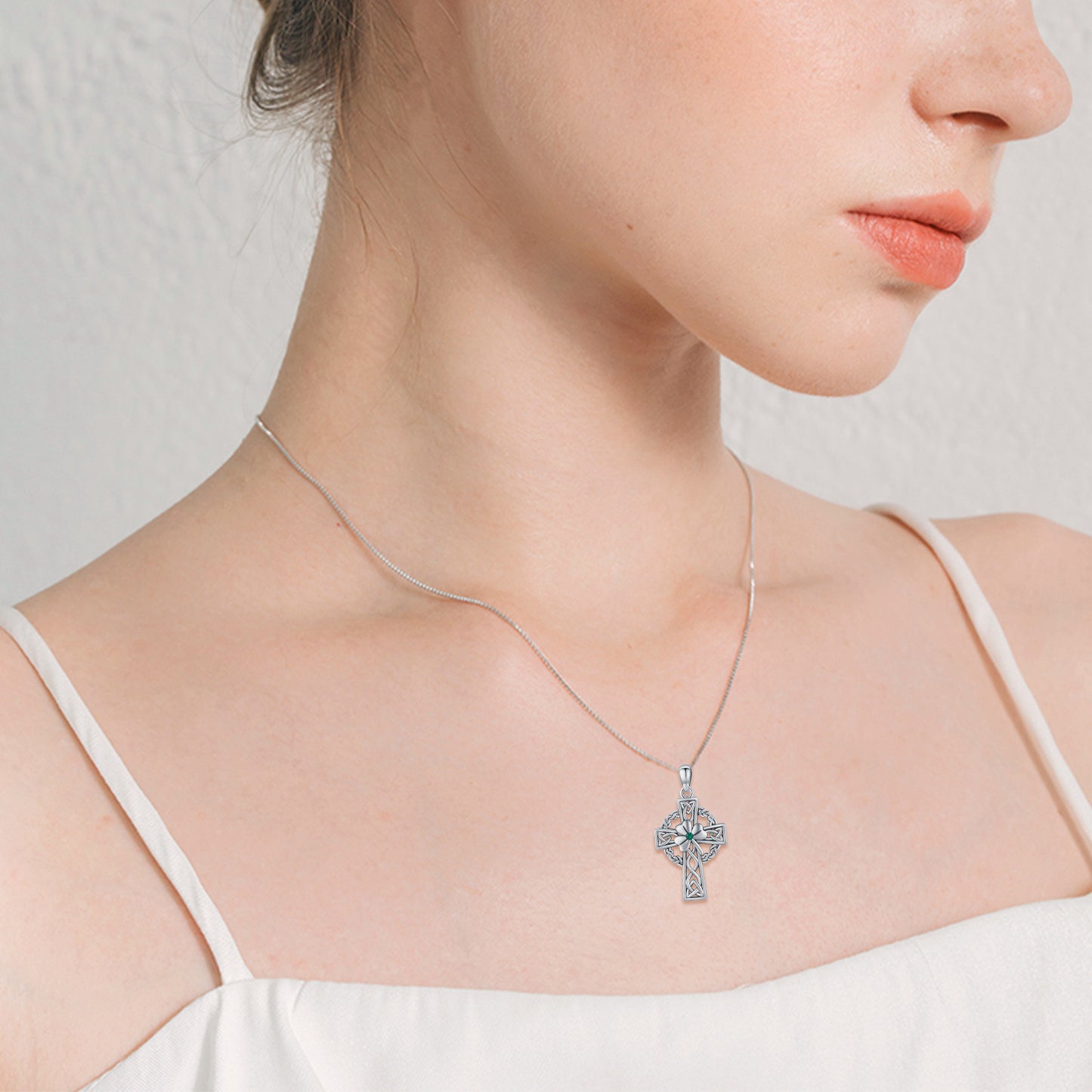 Celtic Cross Necklace 925 Sterling Silver Good Luck Clover Necklace Irish Celtic Knot Cross Vintage Shamrock Celtic Jewelry Gift